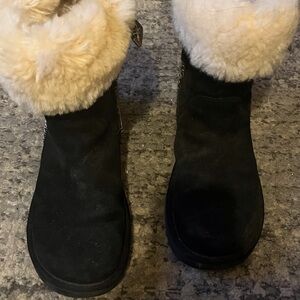 UGG Black Leather Boots with Cream Shearling inner.